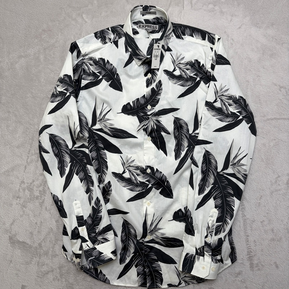 NWT Express Fitted Hawaiian Cotton Long Sleeve Shirt M New with tags floral 2014